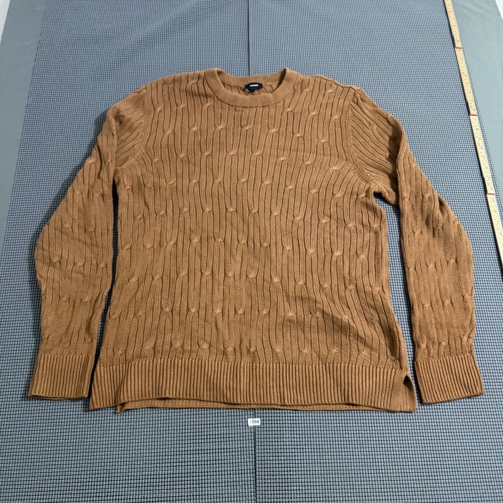 Express Womens Brown Cable Knit Crew Neck Long Sleeve Sweater Size L